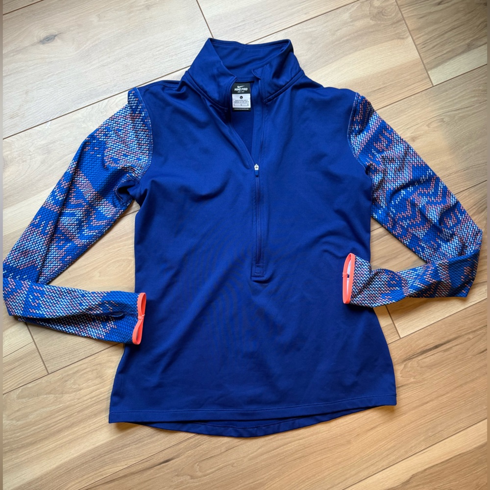 Nike Blue Quarter-Zip Pullover with Patterned Blue Sleeves